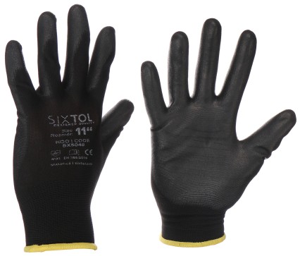 Work gloves made of polyester semi-dipped in polyurethane GLOVE PE-PU 11, black, size 11