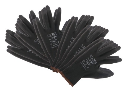Work gloves made of polyester semi-dipped in PU GLOVE PE-PU 9, black, size 9