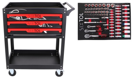 Tool trolley with tools MECHANIC TROLLEY JASON 80, 3 drawers, 1 shelf, 80 pcs of tools