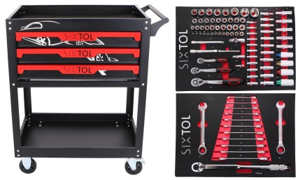 Workshop tool trolley MECHANIC TROLLEY JASON 94, 3 drawers, 1 shelf. 94 pcs of tools