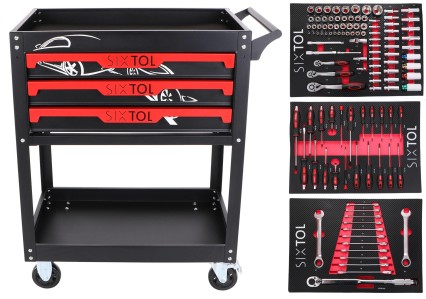 Workshop tool trolley MECHANIC TROLLEY JASON 115, 3 drawers, 1 shelf, 115 pcs of tools
