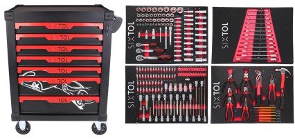MECHANIC TROLLEY KEVIN 210 workshop trolley with tools, 7 drawers, 210 pcs of tools