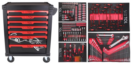 Workshop tool trolley MECHANIC TROLLEY KEVIN 253, 7 drawers, 253 pcs of tools