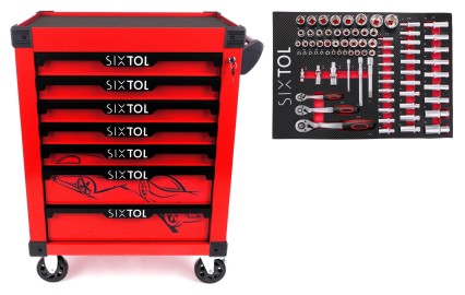 Workshop tool trolley MECHANIC TROLLEY KEVIN RED 80, 7 drawers, 80 pcs of tools