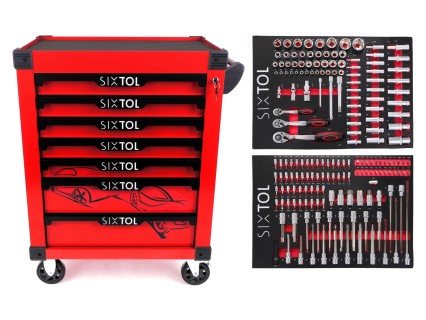 Workshop tool trolley MECHANIC TROLLEY KEVIN RED 182, 7 drawers, 182 pcs of tools