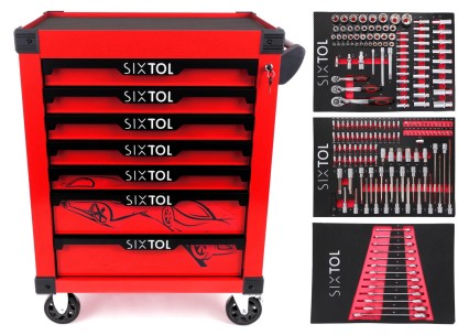 Workshop tool trolley MECHANIC TROLLEY KEVIN RED 195, 7 drawers, 195 pcs of tools