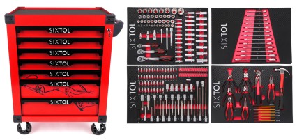 Workshop tool trolley MECHANIC TROLLEY KEVIN RED 210, 7 drawers, 210 pcs of tools