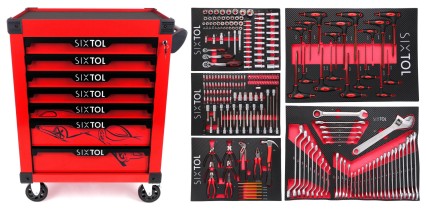 Workshop tool trolley MECHANIC TROLLEY KEVIN RED 253, 7 drawers, 253 pcs of tools