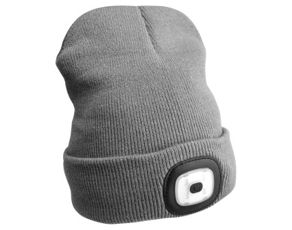 Beanie with headlamp 180 lm, rechargeable, USB, one size, cotton/PE, light gray