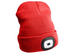 Beanie with headlamp 180 lm, rechargeable, USB, one size, cotton/PE, red