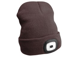 Beanie with headlamp 180 lm, rechargeable, USB, one size, cotton/PE, brown