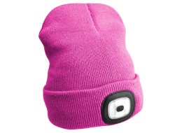 Beanie with headlamp 180 lm, rechargeable, USB, one size, cotton/PE, pink