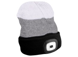 Beanie with headlamp 180 lm, rechargeable, USB, one size, cotton/PE, black/gray/white