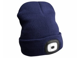 Beanie with headlamp 180 lm, rechargeable, USB, one size, cotton/PE, blue