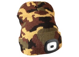 Beanie with headlamp 180 lm, rechargeable, USB, one size, cotton/PE, camouflage