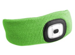 Headband with 180 lm headlamp, rechargeable, USB, one size, cotton/PE, fluorescent green
