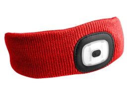 Headband with 180 lm headlamp, rechargeable, USB, one size, cotton/PE, red