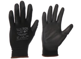 Work gloves made of polyester half-dipped in polyurethane GLOVE PE-PU 9, black, size 9