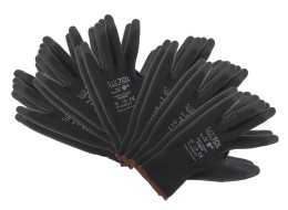 Work gloves made of polyester half-dipped in PU GLOVE PE-PU 9, black, size 9