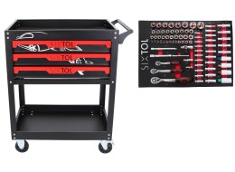 Tool trolley with tools MECHANIC TROLLEY JASON 80, 3 drawers, 1 shelf, 80 pcs of tools