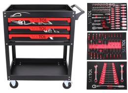 Mechanic trolley with tools MECHANIC TROLLEY JASON 115, 3 drawers, 1 shelf, 115 pcs of tools