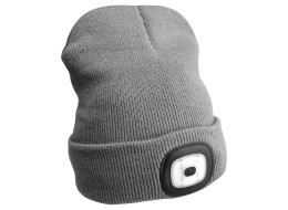 Beanie with headlamp 180 lm, rechargeable, USB, one size, cotton/PE, light gray